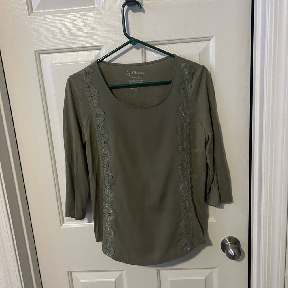 Chico's Olive Lace Detail Women's Blouse